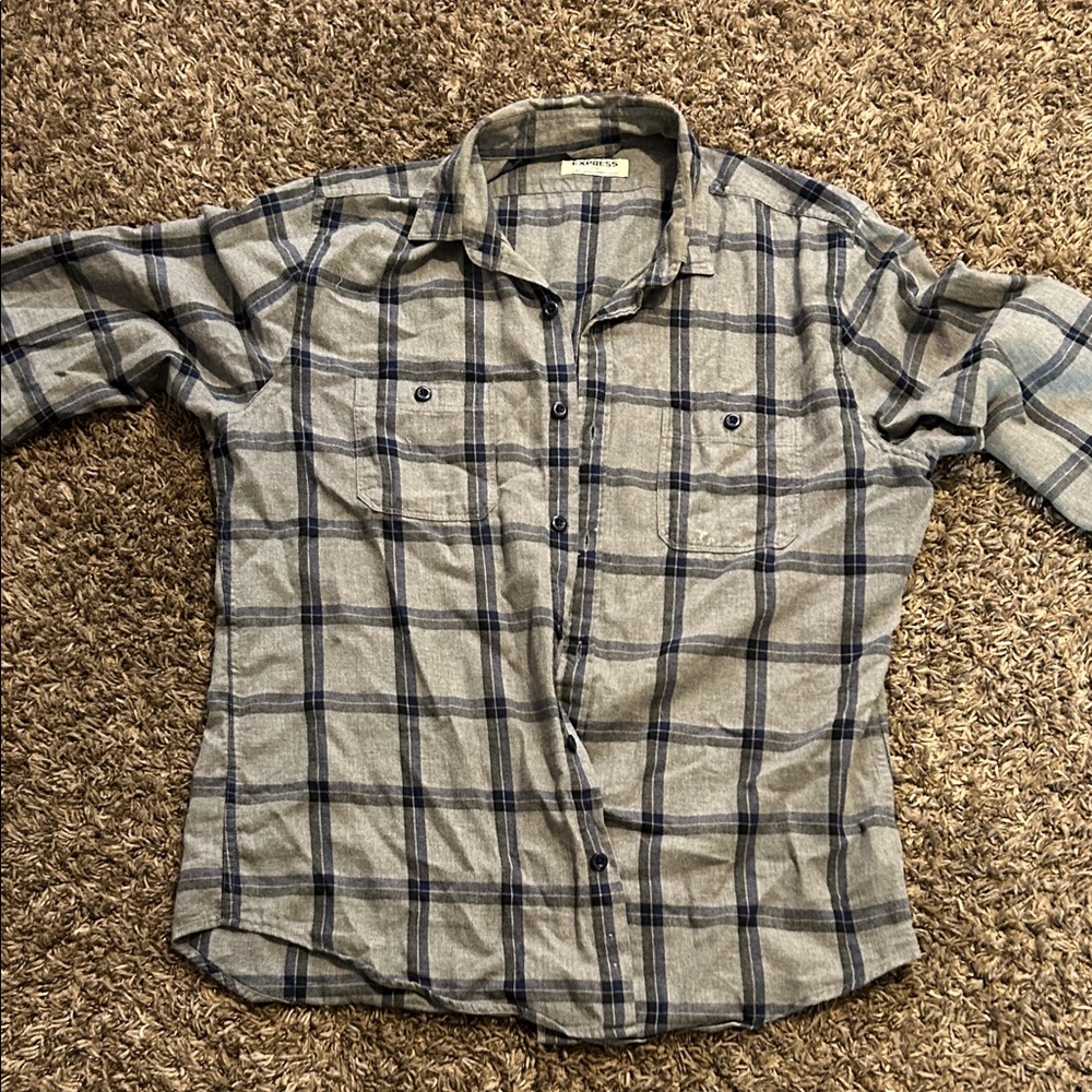Jachs Navy and Gray Checkered Button-Down Shirt